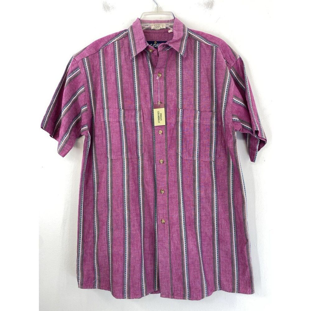 Vtg Bill‎ Blass Indian Chambray Shirt Men's Medium Cotton Button Up NWT